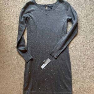 NWT Apt. 9 Charcoal Long Sleeve Crystal Studded Sweater Dress XS